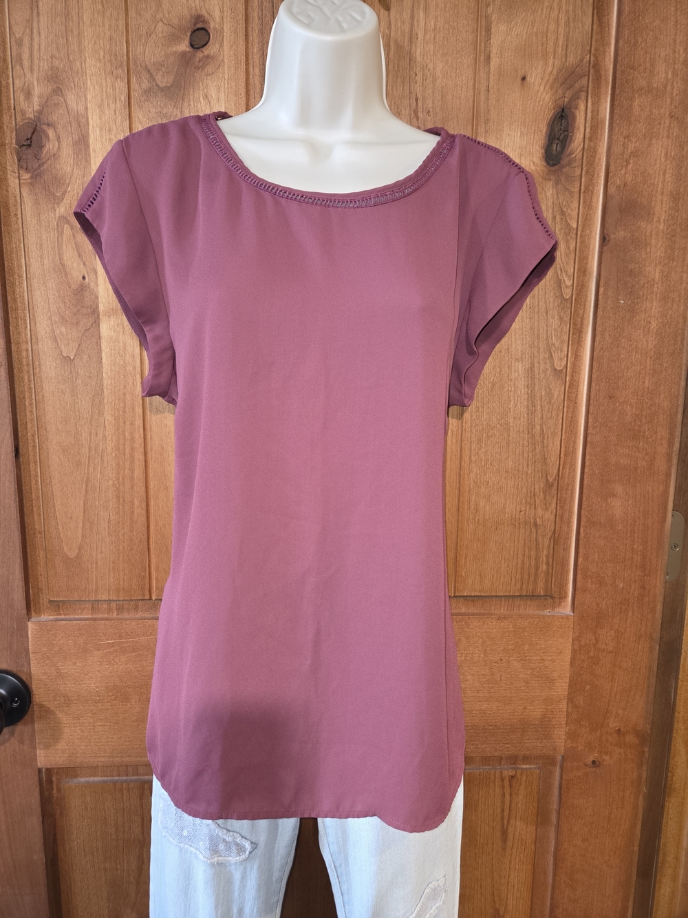 DR2 Mauve Short-Sleeve Scoop Neck Blouse